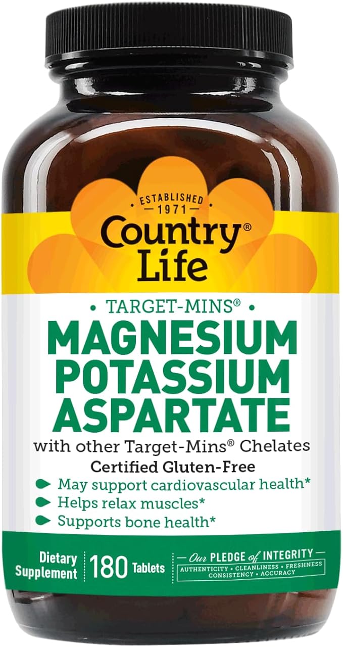 Country Life Magnesium and Potassium Supplement for Heart Health, Cardiovascular Support, Immune System and Bone Health, Gluten-Free