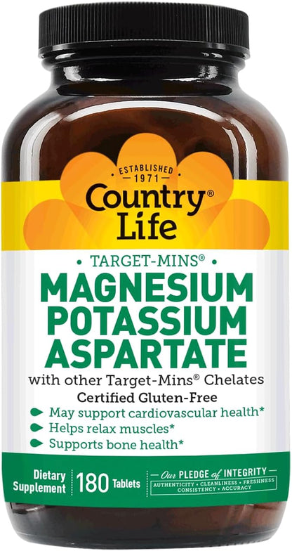 Country Life Magnesium and Potassium Supplement for Heart Health, Cardiovascular Support, Immune System and Bone Health, Gluten-Free
