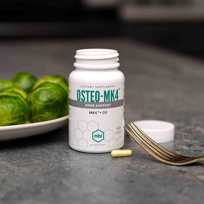 NBI Osteo-MK4 Bone Support | Vitamin D & K Complex | 45mg Vitamin K2 (MK4) for Strong Bone Health & Function | 60ct Veggie Capsules