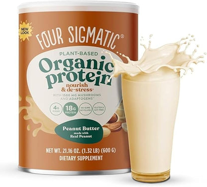 Four Sigmatic Organic Plant-Based Protein Powder Peanut Butter Protein with Lion’s Mane, Chaga, Cordyceps and More | Clean Vegan Protein Elevated for Brain Function and Immune Support | 21.16 oz