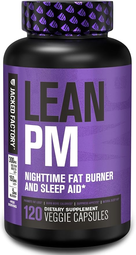 Jacked Factory Lean PM Night Time Fat Burner, Sleep Aid Supplement, & Appetite Suppressant for Men and Women - 120 Stimulant-Free Veggie Weight Loss Diet Pills