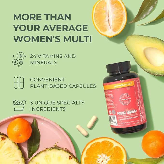 Primal Harvest Multivitamin for Women Vitamin A, Vitamin C, Vitamin D and E, Vitamin B12, B6, Biotin, Zinc Supplements, 30 Capsules (Womens 1 Pack)