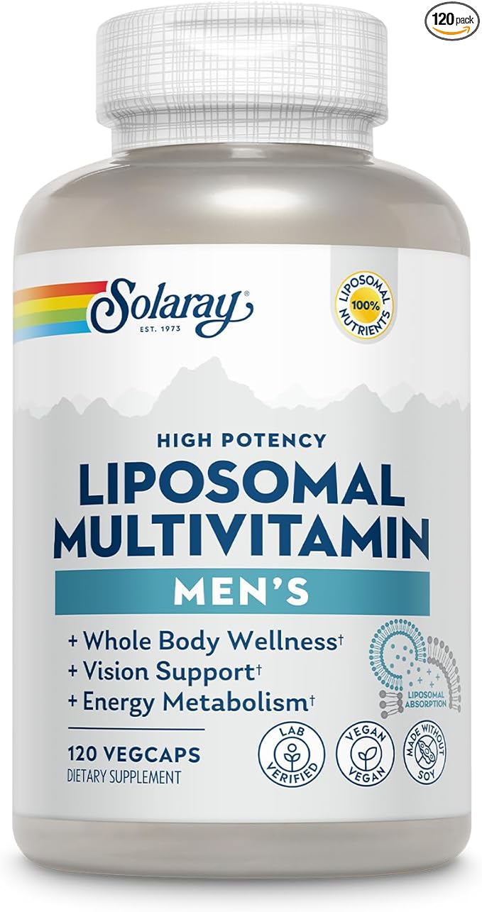 Solaray Liposomal Multivitamin for Men, Enhanced Absorption Immune, Energy & Bone Support Supplement, Mens Daily Multi Vitamin, BCAAs, Vitamin D3, C, B12, Zinc, Vegan, Soy Free, 60 Serv, 120 VegCaps