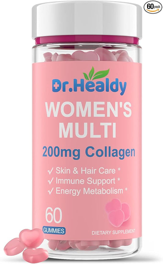 Dr.Healdy Multivitamin Gummies for Women, with 200mg Collagen, Support Your Skin, Nail and Hair Beauty, Folate and Biotin, Support Immune Health, 60 Count