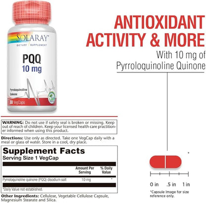 Solaray PQQ 10 mg, Pyrroloquinoline Quinone Supplement, Cellular, Heart & Cognitive Function Support, 30 VegCaps