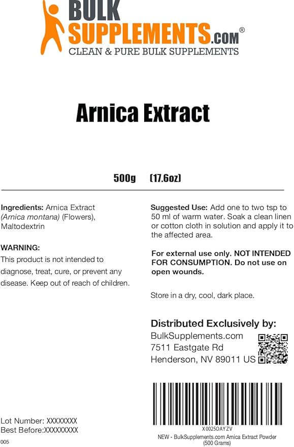 BulkSupplements.com Arnica Powder - Arnica Montana Powder, from Dried Arnica Flower - Arnica Flower Powder, Servings Vary, 500g (1.1 lbs) (Pack of 1)