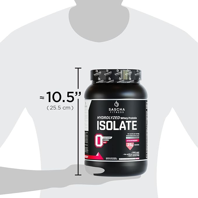 SASCHA FITNESS Hydrolyzed Whey Protein Isolate,100% Grass-Fed (2 Pounds, Strawberry)
