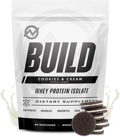 Outwork Nutrition Build Whey Protein Isolate Powder - Low Lactose, Gluten-Free Protein Powder for Muscle Growth & Workout Recovery, Backed by Science, Cookies & Cream, 1.8lbs