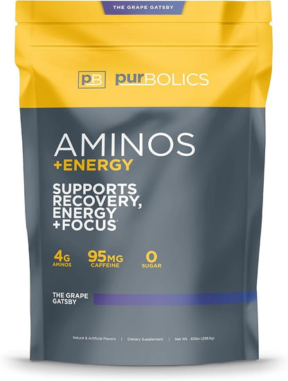 Aminos + Energy | Supports Recovery, Energy & Focus | 95mg of Caffeine, 0 Sugar & 60 Servings (The Grape Gatsby)