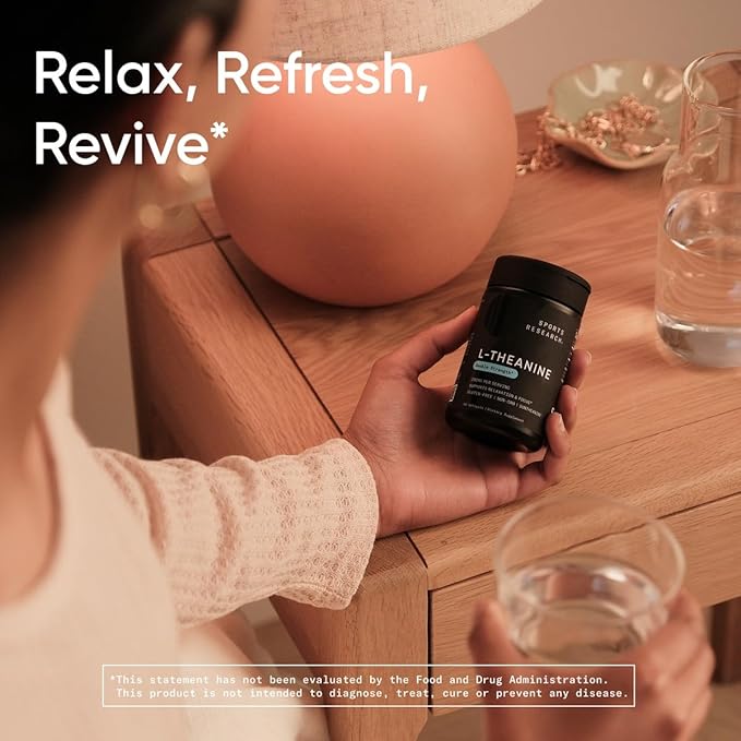 Sports Research Double Strength L-Theanine Supplement - Suntheanine Softgels for Focus, Relaxation & Alertness - Non-Drowsy Support Made with Coconut Oil, Non-GMO & Gluten Free - 200mg, 60 Count