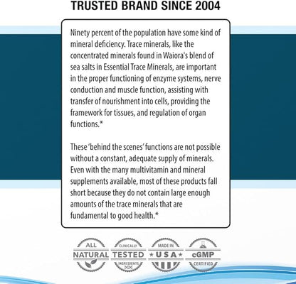 Waiora Essential Trace Minerals | Help Replenish Key Trace Minerals | 60+ Ionic Trace Minerals | Support Body’s Essential Functions, pH Balance | Plus Electrolytes for Hydration (1 Bott / 48 serv)