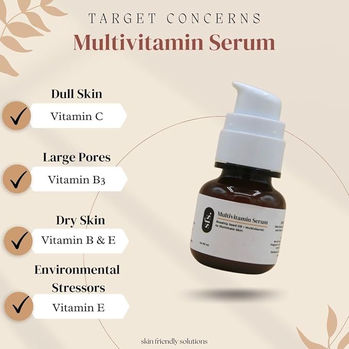 Multivitamin Serum Formulated with Vitamins A, C, B3, B5, and E | Face Serum for Glowing Skin | Facial Serum for Dark Spot Treatment | Suitable for Sensitive Skin | Facial Serum Anti Aging Vitamin C