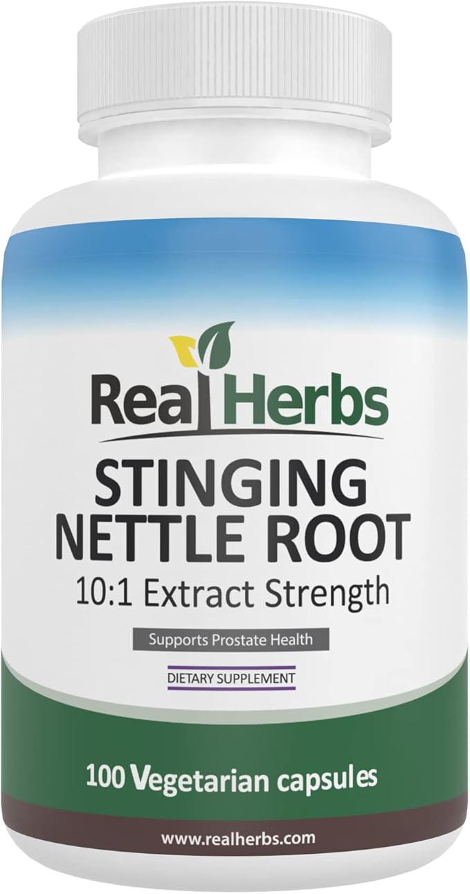 Real Herbs Stinging Nettle Root Extract 7500mg (750mg of 10:1 Extract) Vegetarian Friendly, Non-GMO, Gluten Free - Promotes Prostate & Urinary Tract Health - 100 Capsules