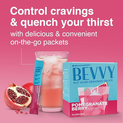 BODi Bevvy Pomegranate Berry Iced Tea Supplement with Fiber, Low-Caffeine Cravings Control, No Artificial Preservatives, Plant-Based, Gluten-Free, Dairy & Soy-Free - 40 Servings