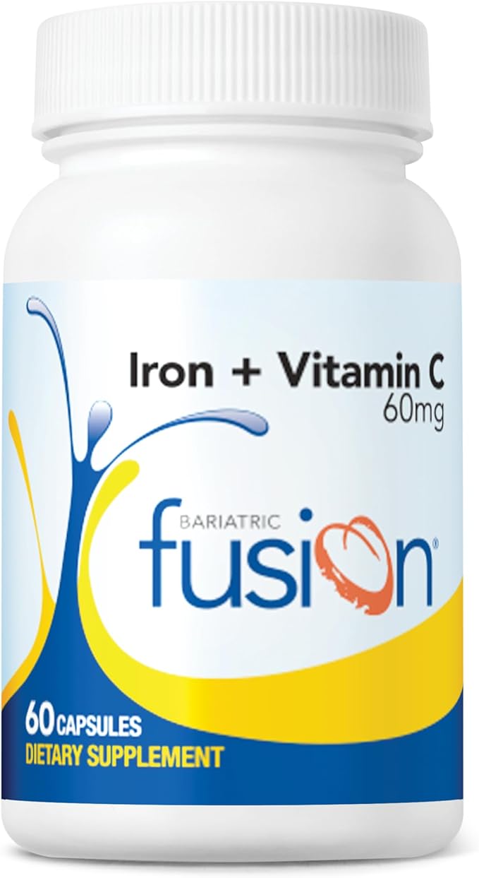 Bariatric Fusion Iron Supplement 60mg with Vitamin C | Easy to Swallow Capsule | Ferrous Fumarate Vitamins for Women and Men | Gluten, Dairy and Soy Free | Non-GMO | 60 Count