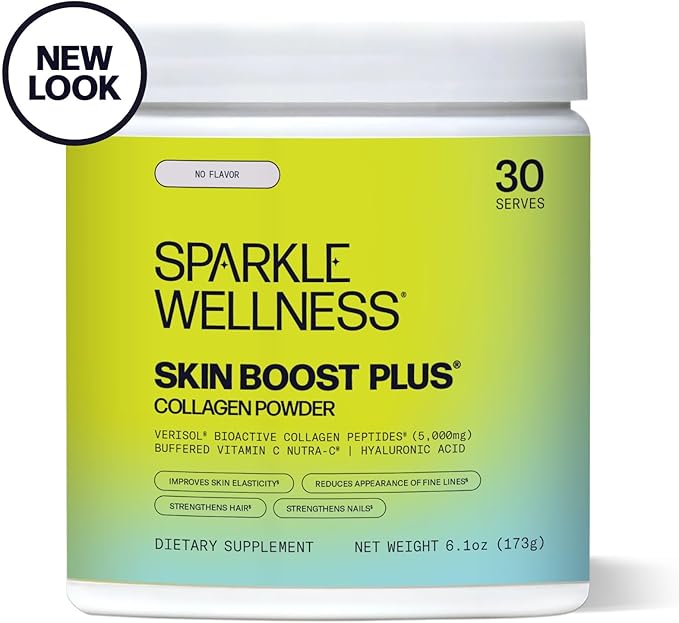 Sparkle Wellness Skin Boost Plus (No Flavor) [30-Serves] | Collagen Powder Supplement with VERISOL Bioactive Hydrolyzed Collagen Peptides, Vitamin C & Hyaluronic Acid to Improve Skin Elasticity