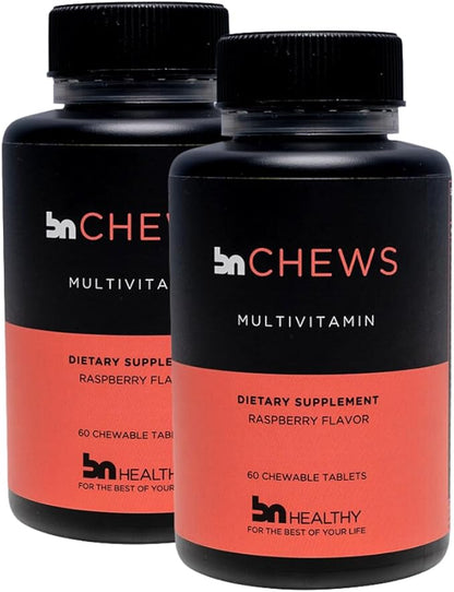 BN Chews Raspberry - Bariatric Multivitamin Chewable with 26 Essential Nutrients: Vitamins A, B6, B12, C, D3, 45 mg Iron & Calcium, Supports Men & Women Health(2 Pack)