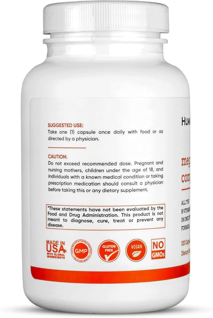 Mega B Complex, B Vitamin Supplement for Immune Support, Nerve Function & Normal Energy Metabolism, Contains Myo-Inositol & Choline for Antioxidant Support, 120 Vegan Capsules