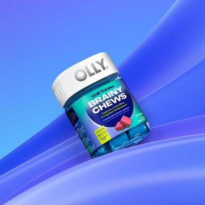 OLLY Chill Thinker Brainy Chews, Plus L-Theanine, Magnesium & Omega-3 for a Relaxed State of Mind, Pomegranate Blueberry Flavor, 20 Count
