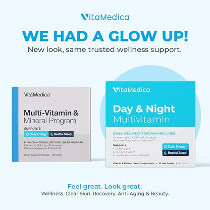 Multivitamin Day & Night Routine | Energy & Mental Clarity, Bones & Joints, Beauty, Restful Sleep | 30-Day Supply | Vitamins A, C, D, E, B-Complex | Magnesium, Biotin, Zinc, Botanicals, & Minerals