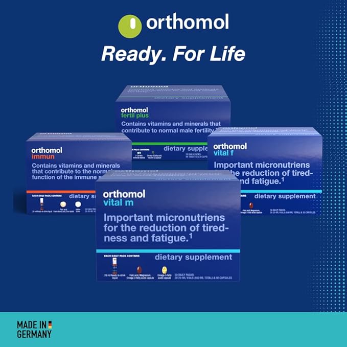 Orthomol Vital M Vial – 30-Day Men's Vitamin Supplement with A, B, C, D, E, K, Iodine & Omega-3 – Supports Male Energy & Vitality