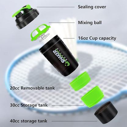 XTK Shaker Bottle 16OZ Protein Shaker Bottles with Mix Ball Portable Sports Water Bottle Leak Proof GYM Cup for Protein Mixes with Powder Storage & Pill Organizer, Idea for Pre Workout,BPA Free(green)