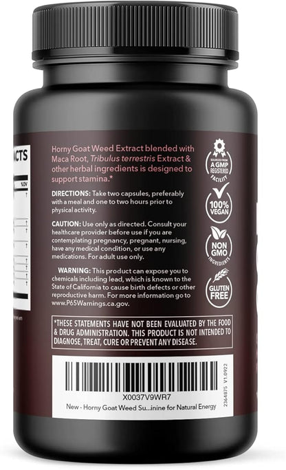 Horny Goat Weed for Men and Women - Extra Strength Performance Support with Maca Root Extract & Tongkat Ali & Muira Puama - Power, Performance and Energy Support - 2 Months Supply Herbal Supplement