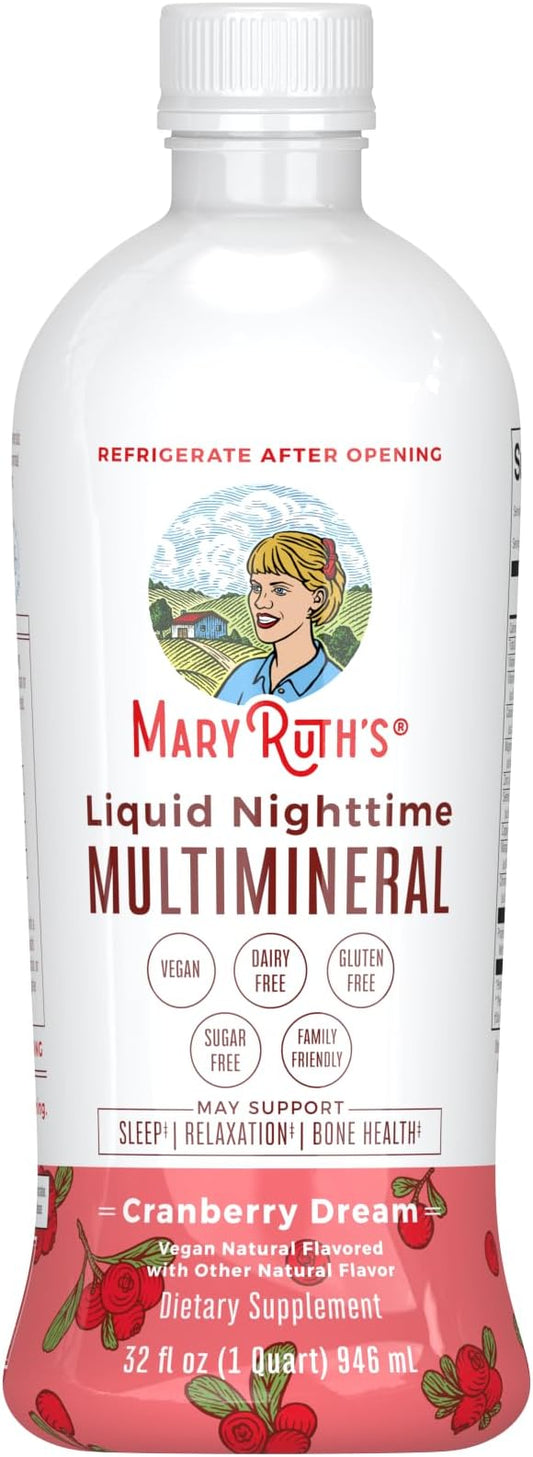 MaryRuth Organics Liquid Nighttime Multimineral Sleep Supplement | Sugar Free | Calm Magnesium Citrate | NO Melatonin | Calcium Magnesium Zinc | Available in 4 Flavors | Gluten Free | 32 Servings