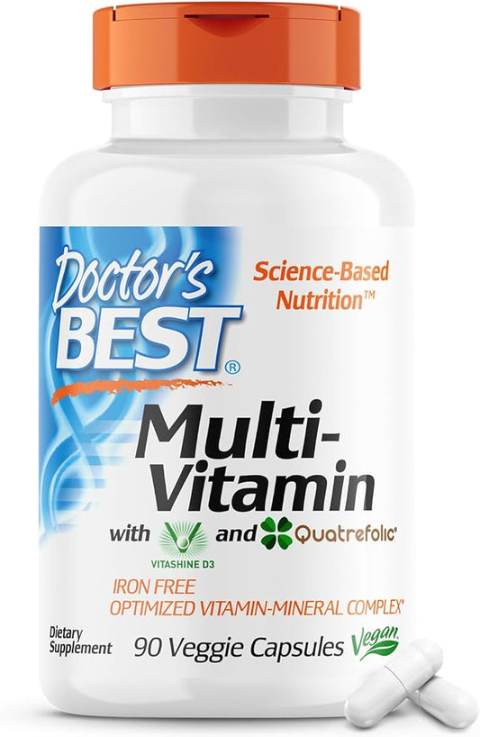 Doctor's Best Multi-Vitamin, Formulation Fully Optimized for Absorption, Multivitamin with Minerals, Vitamins, Antioxidants, Non-GMO, Vegan, Gluten Free, 90 Veggie Caps