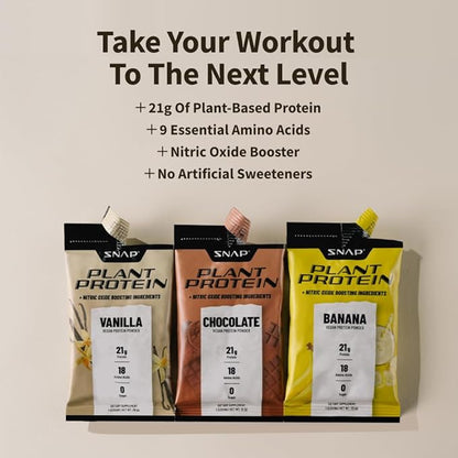 Snap Supplements 100% Plant Based Protein Powder Stick Packs with Nitric Oxide Booster (10 Pack, Variety Pack)