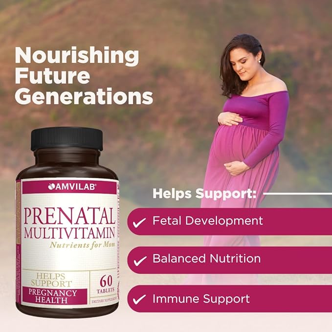 Prenatal Multivitamin - Helps Promote Pregnancy Health - Supports Immune System & Fetal Development - Essential Nutrients for Mom & Baby - Safe Formula - Dietary Supplement - 60 Tablets