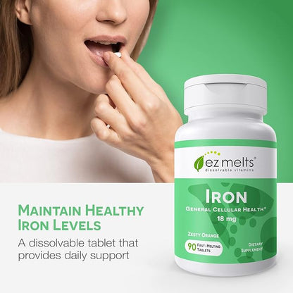 EZ Melts Dissolvable Iron Supplement 18 mg, Sugar-Free, 3-Month Supply