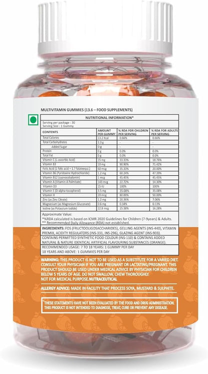 Multivitamins Chewable Gummies, Orange Flavor, 30 Gummies, No Added Sugar, Vegan, Gelatin Free, Gluten Free