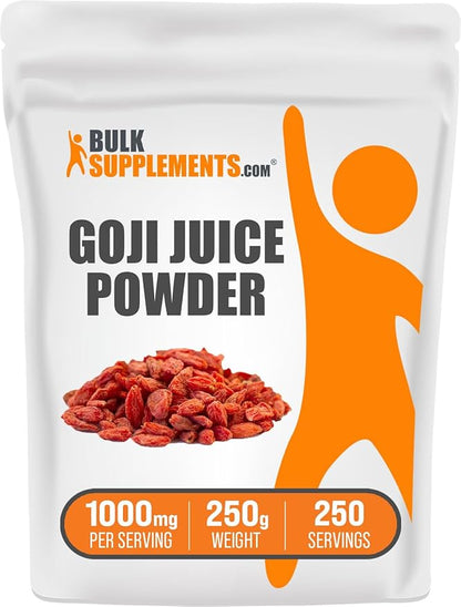 BulkSupplements.com Goji Berry Powder - Goji Berry Supplement, Wolfberry Powder - For Immune Support, Vegan & Gluten Free, 1000mg per Serving, 250g (8.8 oz) (Pack of 1)