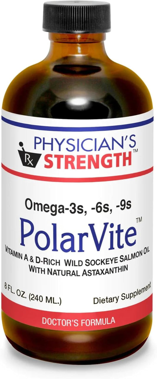 Physician's Strength PolarVite - 8 fl oz - Vitamin A & D Wild Sockeye Salmon Fish Oil with Natural Astaxanthin