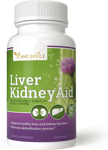Liver Kidney Aid, Herbal Based Ingredients Supports Liver and Kidney Health, 90 Days Supply (180 Softgels)