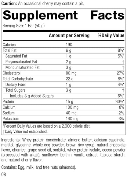 Standard Process StandardBar - Gluten-Free Protein Bar with Whole Food Formula of Calcium, Potassium, and More - Vegetarian - 18 Bar Pack - Cocoa Cherry