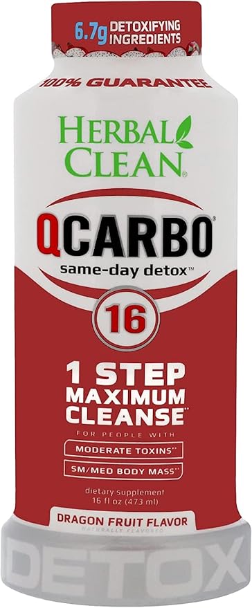 Herbal Clean - QCarbo, Same-Day Premium Detox Drink, Dragon Fruit Flavor (16 Fl Oz)