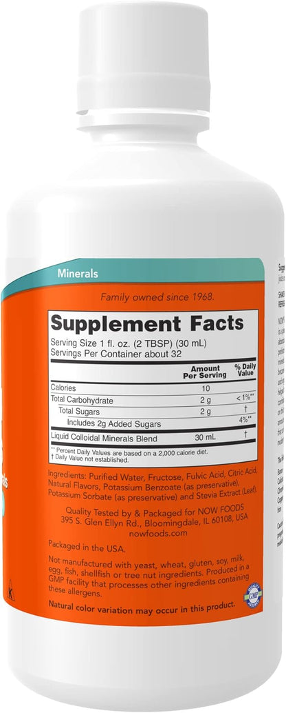 NOW Foods Supplements, Colloidal Minerals Liquid, Plant Derived, Essential Trace Minerals, Raspberry, 32-Ounce
