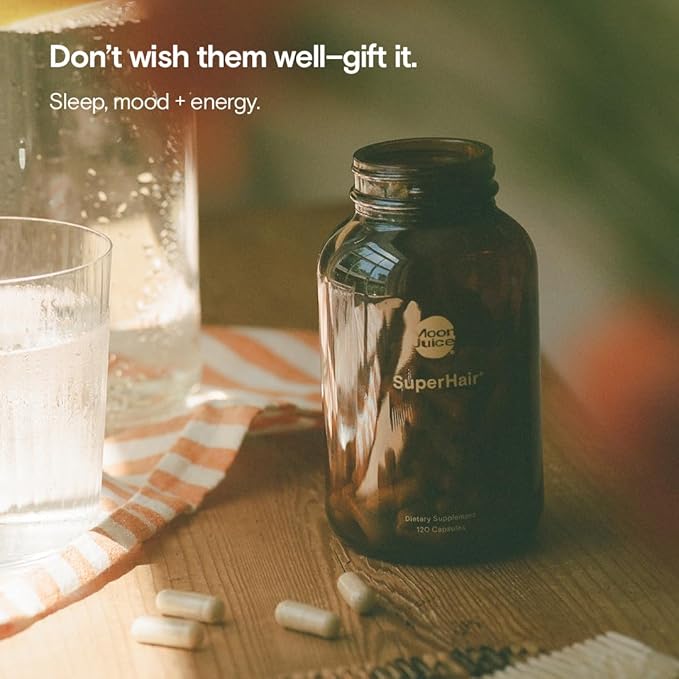 Moon Juice - SuperHair - Bottle (120 Capsules) - Hair Growth Vitamins - Multivitamins & Organic Ashwagandha - Reusable Glass Bottle - 3rd Party Tested - 100% Traceable - Vegan, Gluten Free, Non GMO