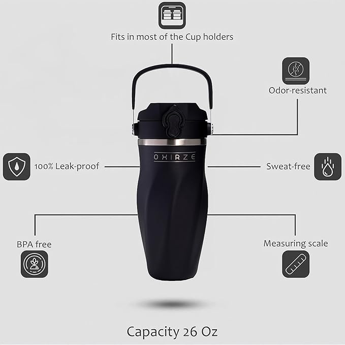 Shaker Bottle –26oz Double Wall Stainless Steel, No Mixing Tools Needed,Ideal for Protein Shakes,Water, Smoothies, Cocktails –Leak-Proof, Copper-Insulated, BPA-Free (Dark Night)