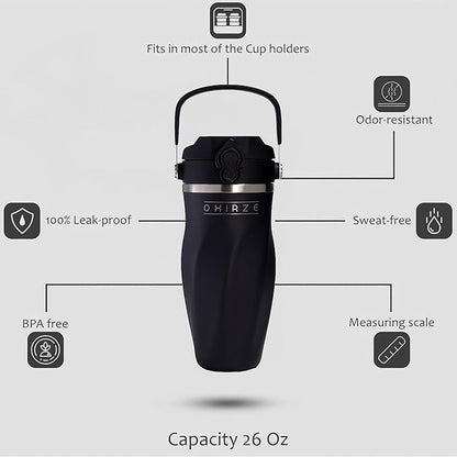 Shaker Bottle –26oz Double Wall Stainless Steel, No Mixing Tools Needed,Ideal for Protein Shakes,Water, Smoothies, Cocktails –Leak-Proof, Copper-Insulated, BPA-Free (Dark Night)