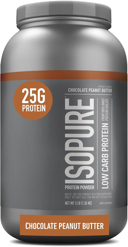 Isopure Protein Powder, Low Carb Whey Isolate with Vitamin C & Zinc for Immune Support, 25g Protein, Keto Friendly, Chocolate Peanut Butter, 40 Servings, 3 Pounds (Packaging May Vary)