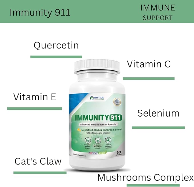 Immunity 911 Supplement - with Natural Ingredients Like Turmeric, Vitamin C, B6, E, Zinc - High Potency Immune Support -60 Capsules