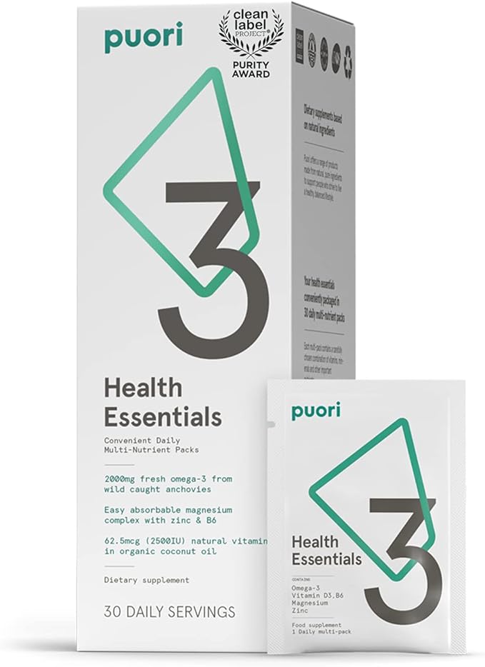 Puori P3 Health Essentials - Multivitamins for Men and Women - 30 Servings - Omega 3, Vitamin D, Magnesium, Zinc - Multi-Nutrient for Brains and Energy