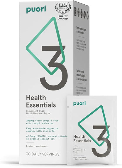 Puori P3 Health Essentials - Multivitamins for Men and Women - 30 Servings - Omega 3, Vitamin D, Magnesium, Zinc - Multi-Nutrient for Brains and Energy