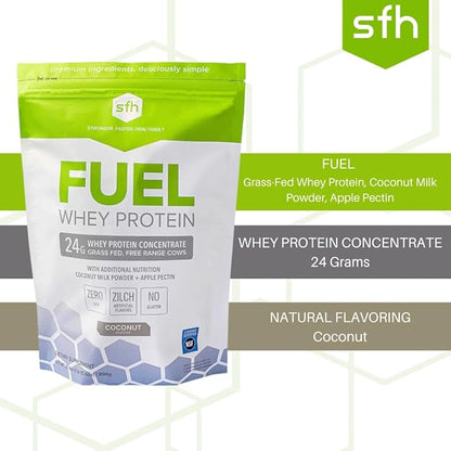 SFH Fuel Whey Protein Powder Great Tasting Grass Fed Whey | MCTs & Fiber for Energy | All Natural | Soy Free, Gluten Free, No RBST, No Artificial Flavors (Coconut (2lb Bag))