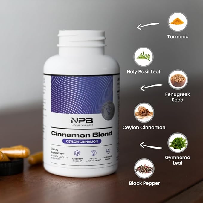 Nature's Pure Blend Cinnamon Blend Ceylon Cinnamon - Turmeric (95% Curcuminoids) - Natural Herbs - Natural Supplement - 2,225 MG - 90 Vegetable Capsules