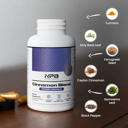Nature's Pure Blend Cinnamon Blend Ceylon Cinnamon - Turmeric (95% Curcuminoids) - Natural Herbs - Natural Supplement - 2,225 MG - 90 Vegetable Capsules