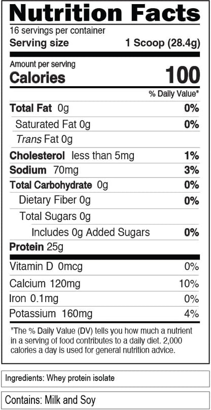 Evlution Nutrition 100% Isolate, Whey Isolate Protein Powder, 25 G of Fast Absorbing Protein, No Sugar Added, Low-Carb, Gluten-Free (Unflavored, 1 LB)